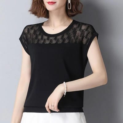 Chemises de protection solaire amples et assorties pour femmes, hauts d'été fins, chemises à bascule tricotées S noir