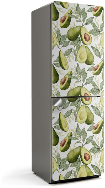 Wallfluent Koelkaststickers - Avocado- en bladpatroon Koelkast Folie - 60 cm x 180 cm - Groente Koelkaststickers - Decoratieve Koelkaststicker - Koelkast Design - Zelfklevende Koelkaststicker - Koelkast Versiering