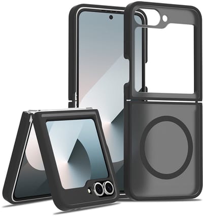 Lunso Geschikt voor Samsung Galaxy Z Flip 7 FE / Z Flip6 slank backcover hoesje met magnetisch ondersteuning - Zwart