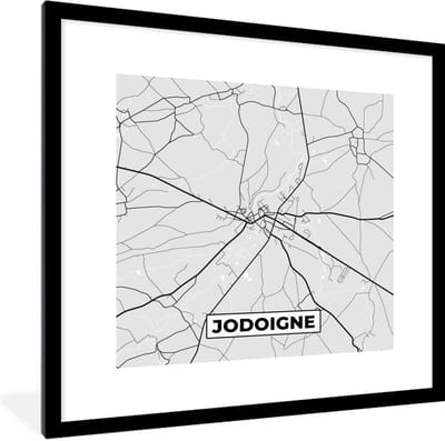 Fotolijst incl. Poster Zwart Wit- Zwart Wit – België – Plattegrond – Stadskaart – Kaart – Jodoigne - 40x40 cm - Posterlijst