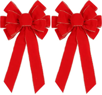 2-pack rode kerststrikken voor buitendecoratie, 30x50 cm grote kerstboomtopper, fluwelen kransstrik met glittergouden rand voor kerstdecoratie op de voordeur