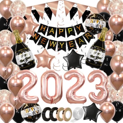 Happy New Year Oud En Nieuw Versiering 2023 Nieuw Jaar Feest Artikelen Decoratie Helium Ballonnen Rose Goud – 72 Stuks