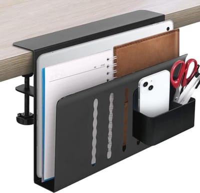 Bureau Zijopbergorganizer voor Laptop met Penhouder - Stalen Hangorganizer zonder Boren voor Thuis of Kantoor