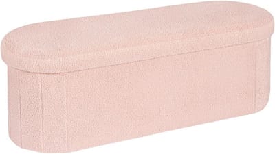 Grote Opvouwbare Opbergkruk Ovaal - Voetenbank & Extra Zitplek - Roze Teddy Stof 110x38x38 cm