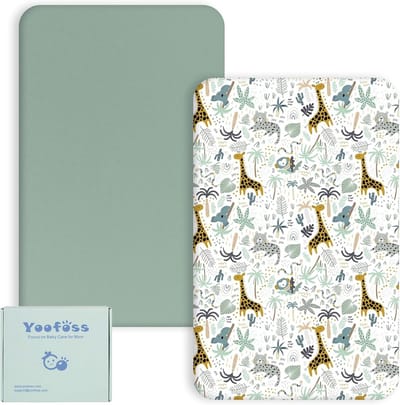 Fitted Sheet 140x70cm Super Zacht en Ademend voor Babybedden - 2 Stuks Groene Giraffen, Ideaal voor Comfortabele Slaap en Babykamer Decoratie
