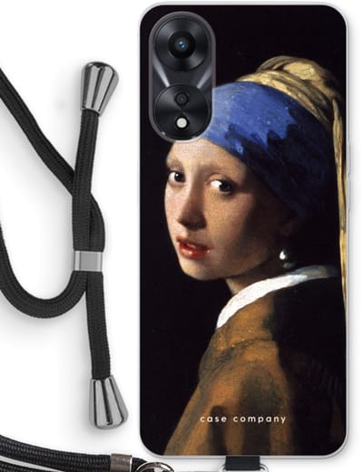 Case Company® - Hoesje met koord geschikt voor Oppo A78 5G hoesje met Koord - The Pearl Earring - Telefoonhoesje met Zwart Koord - Bescherming aan alle Kanten en Over de Schermrand