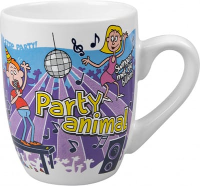 Mok - Snoep - Party Animal Met zijden lint met de tekst: "Speciaal voor jou" - Cartoon - In cadeauverpakking met gekleurd krullint