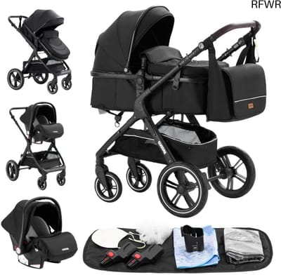 RFWR® 3-in-1 Kinderwagen Hoogland Combinatie, Vouwbare Driewieler voor Baby's tot 36 kg