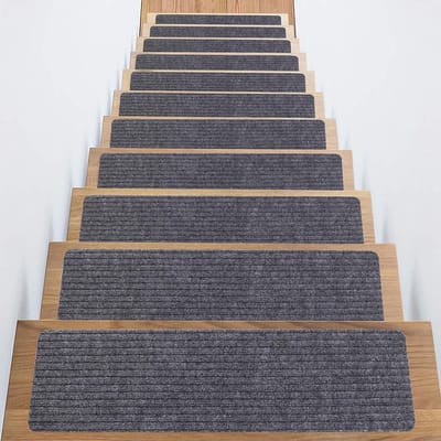 Verpakking van 3 antislip traptreden (8 x 30 inch) - Antislip binnenkleed met TPE-achterkant en antislipoppervlak - Zelfklevende veiligheidsmat - Donkergrijs