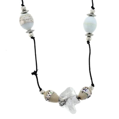 Behave Lange ketting - Zwart touw met doorzichtige glaskralen