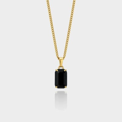 Black Onyx Gemstone Pendant - Gouden Edelsteen Hanger Ketting - 50 cm lang - Ketting Heren met Hanger - Olympus Jewelry