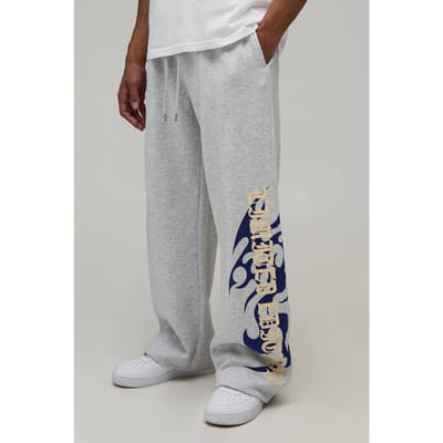 Wijde Gothic Print Joggingbroek | Grey Marl | Size Medium