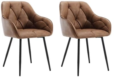J&R Stoelen - Set van 2 stoelen - Eetkamerstoel - Eettafel stoel - Eetstoel - Stoel - PU leer - Bruin
