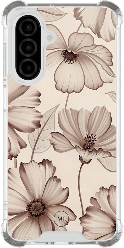 Hoesje (shockproof) geschikt voor Samsung Galaxy A26 - Sand flowers - Extra sterke case - TPU/polycarbonaat - Bloemen - Beige, Transparant