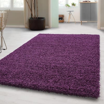 Hoogpolig Vloerkleed Effen Paars Shaggy 120 x 170 cm - Modern Tapijt voor Woonkamer, Slaapkamer en Kinderkamer