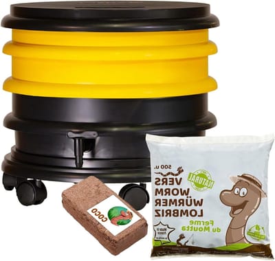 Wormenbak Compostbak - Lombricomposter Bak - Organisch Afval Verwerken - Twee Bakken - 32 liter - Geel