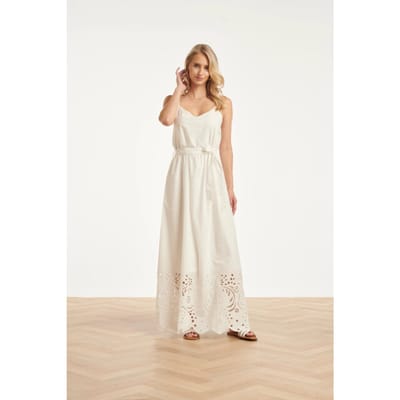Smashed Lemon Off maxi jurk met broderie en ceintuur |
