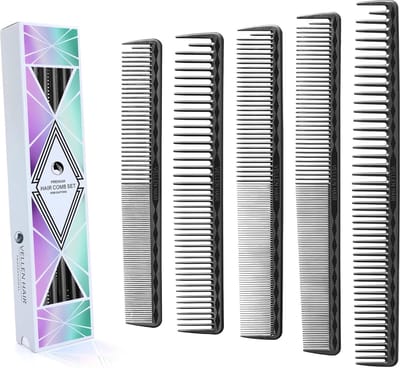 Snijkam Set van 5 - Zwart - Professionele Tondeusekam van Onbreekbaar PEI-Materiaal - Voor Mannen en Vrouwen