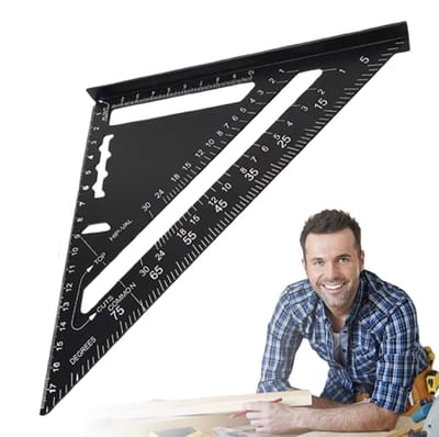 Geodriehoek Meetgereedschap - Precisie Liniaal Tekenen - Technisch Tekenen Bouw - Sterke Aluminium Constructie - 18.5 cm - Zwart Blauw Rood