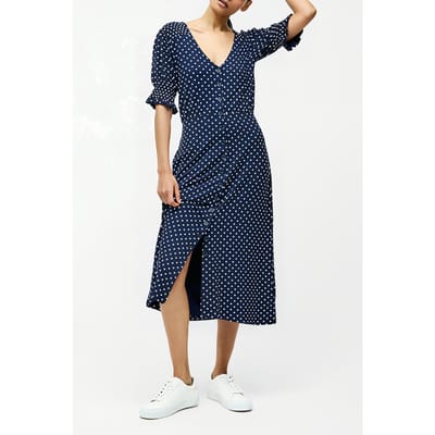 French Connection Spot Button Through Midi Dress Midnight/summer Wht Size: 8 | Midi Dresses Outlet | Dames | Blauw