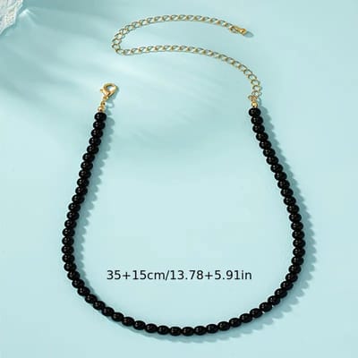 Nivard Ketting - Dames - Staal - Nep zilver - Met Hanger - Parels - Zwart