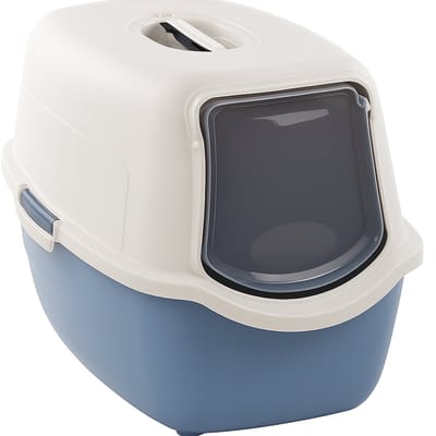 Kattenbak – Flamingo Katten Toilet met Filter – Gesloten Kattenhuis Kattenbak – Kittentoilet Blauw – 57x39x41 cm