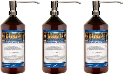 Hairconditioner Hammam Herbal 1 liter met 3 met luxe RVS zilverkleurige pompen - set van 3 stuks