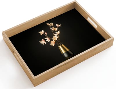 Dienblad hout 40x30 cm - Schootdienblad - Sierlijk - Boeket - Goud - Vaas - Borrelplank rechthoek - Plateau dienbladen