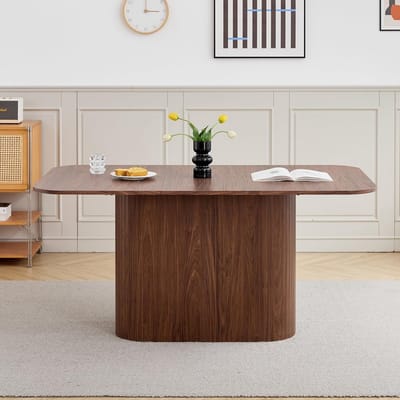 Eettafel 160 cm - Moderne Rechthoekige Keukentafel voor 6 Personen - Donkerbruin Houtlook met Zware Design Zuilvoet - 160x90x76 cm - Vermissen