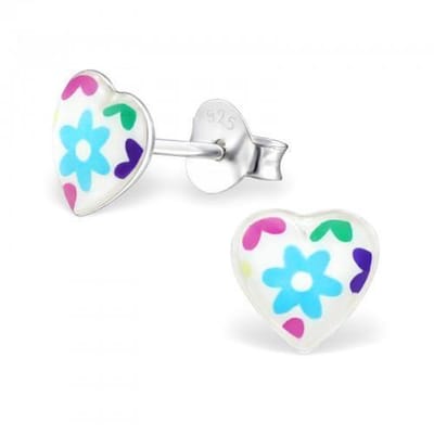 Aramat Jewels | Oorbellen | 925 Zilveren Bloem Oorbellen met Emaille Diverse Kleuren - Bloemetjes | hart met bloemen-7mm | |7mm | Zilver | Kinderen, Volwassenen | Verkleurd niet