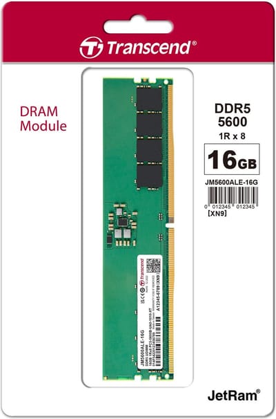 Transcend JM5600ALE-16G JetRam - 16GB - DDR5 - 5600 Mhz - U-DIMM - 1Rx8 (2Gx8) - CL46 - 1.1V