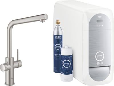 GROHE Blue Home Duo Keukenkraan - Met Bluetooth en WIFI - Starterkit - L-Uitloop - RVS - Voor gezuiverd, gekoeld en bruisend water