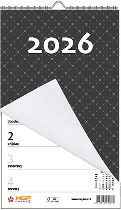 MGPcards - Weekblok met Wire-O binding 2026 - Week begint op maandag - 13,5 x 20,5 cm - Zwart