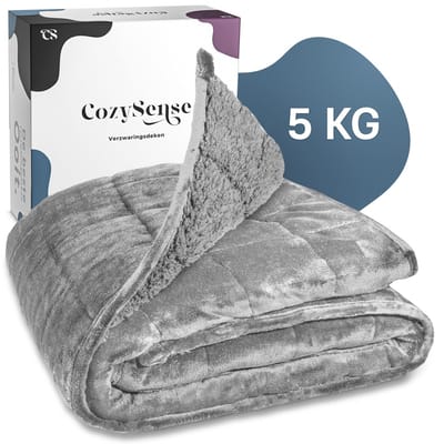 CozySense® Verzwaringsdeken 5kg - 135x200cm - Dubbelzijdig Zwaartedeken met Flanel & Sherpa Kant - Weighted Blanket met GLASS-Flow® Drukverdeling - Verzwaarde Deken - Grijs