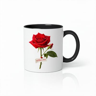 Moederdag Roos Mok 330ml – Rode Roos Bloemen Koffiemok – Cadeau voor Mama – Zwart Wit Keramisch