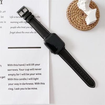 By Qubix - Geschikt voor Apple Watch bandje - Premium leather leer bandje - Zwart - Geschikt voor Apple Watch 38mm / 40mm / 41mm / 42mm - leren smartwatchbandje - Horlogebandje