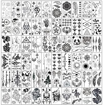 Tijdelijke Tattoos - Nepattoos Zwart - Lichaamsversiering Feest - 330+ Realistische Ontwerpen - 60 Stuks - Zwart