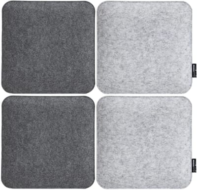 Extra Dik: 4 Vilten Zitkussen Vierkant - 35x35x3cm Omkeerbaar Stoelkussen Vilt - Stoelpad Grijs