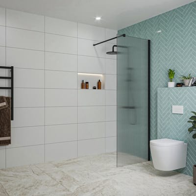 FugaFlow Eccelente Vetro inloopdouche badkamer - 70x200cm - ribbelglas - wandarm - mat zwart