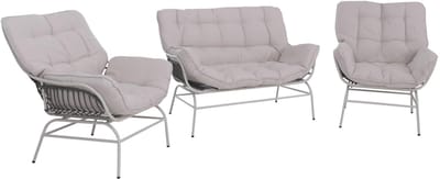 Loungeset MCW-P75, tuinset bankstel, stof 220 g/m² polyrotan metaal ~ lichtgrijs, bekleding beige