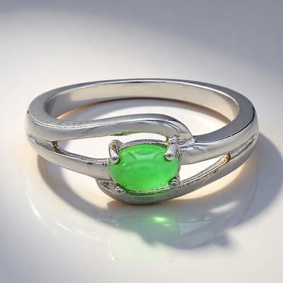 Cavill - Zilveren Ring 925 Sterling - Keizerlijk Chrysopraas Ovaal Cabochon 0,42 ct - Elegant Handgemaakt Dames Sieraad - Maat 17