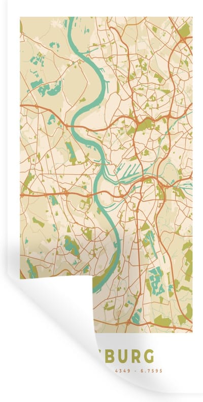 Muurstickers - Sticker Folie - Vintage - Kaart - Duisburg - Plattegrond - Stadskaart - 40x80 cm - Plakfolie - Muurstickers Kinderkamer - Zelfklevend Behang - Zelfklevend behangpapier - Stickerfolie