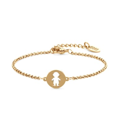 CO88 Collection 8CB-91251 Stalen Jasseron Armbandje met Jongen Hangertje - 12mm Doorsnee - Jasseron - 2mm - 16+3cm - Staal - Goudkleurig