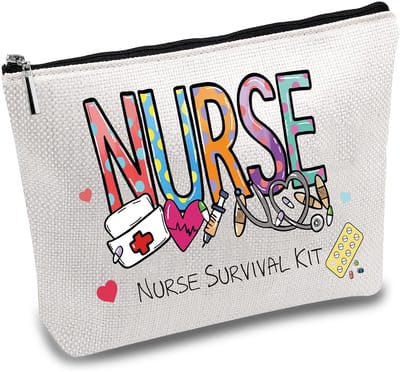 SPHProducts - Verpleegster Survival Kit Tas - Multifunctionele Make-up Tas - Grappige Reistas Met Rits - Canvas Toilettas - Perfect voor Verpleegkundi