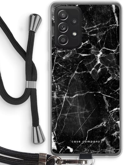 Case Company® - Hoesje met koord geschikt voor Samsung Galaxy A52s 5G hoesje met Koord - Zwart Marmer - Telefoonhoesje met Zwart Koord - Bescherming aan alle Kanten en Over de Schermrand