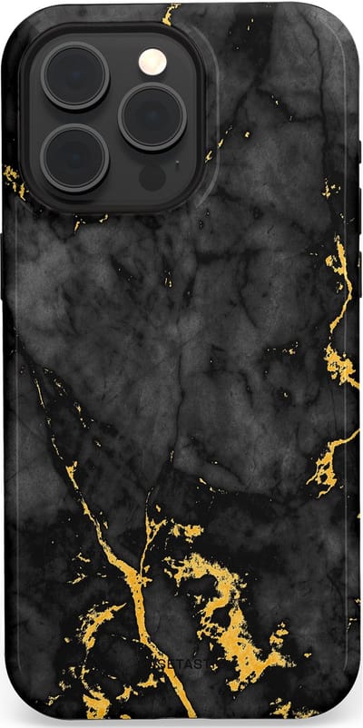 Casetastic hoesje geschikt voor Apple iPhone 15 Pro Max - MagSafe - Dubbellaagse bescherming - Zwarte Marmer Goud - Fashion Case - Zwart Goud