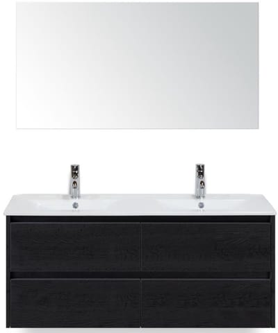 Dante Badmeubelset 120 cm - Black Oak - Keramische Wastafel Wit Enjoy met Spiegel