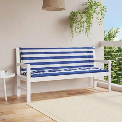 vidaXL - Tuinbankkussens - 2 - st - gestreept - 150x50x7 - cm - stof - wit - en - blauw