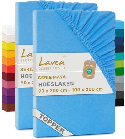 Lavea® Set van 2 Hoeslakens voor Topper 90x200cm - 100x200cm – 100% Katoen Jersey – voor Topper tot 10 cm – met Elastiek rondom – Hemelsblauw