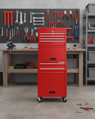 ARTMAN Professionele Gereedschapswagen CD-2306 – Bovenkast + Onderkast – 5 Laden – Versterkt Staal, 26.6 kg – 53×33×155 cm – Rood – Met Wielen
